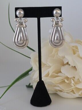 Taxco Vintage Sterling Silver Drop Earrings Marked Mexico/ TT-36/ 925